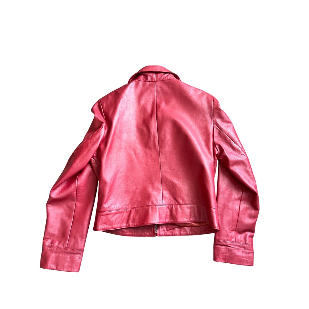 Women's Saguaro Hot Pink Leather Full Zip Moto Biker Leather Jacket Size Large - Picture 3 of 9